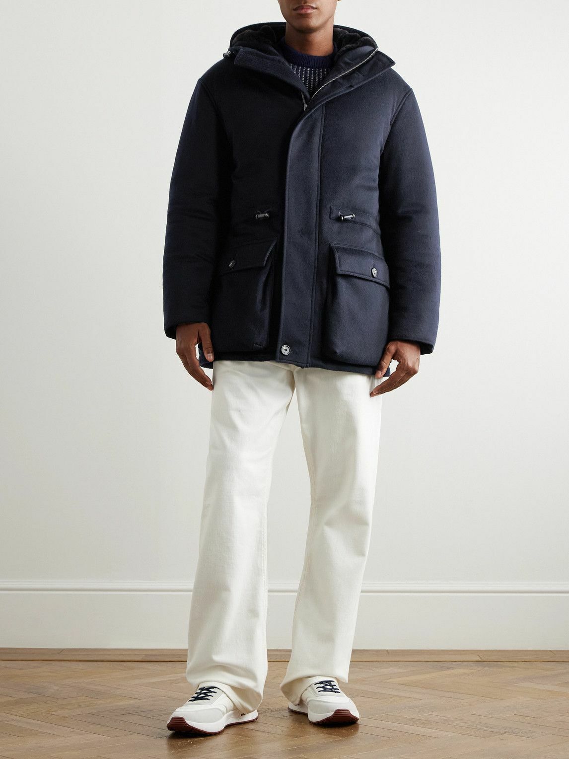 Loro Piana - Damiano Shearling-Lined Padded Storm System® Cashmere-Felt Hooded Jacket - Blue