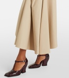 Loewe Leather-trimmed draped cotton and silk midi skirt