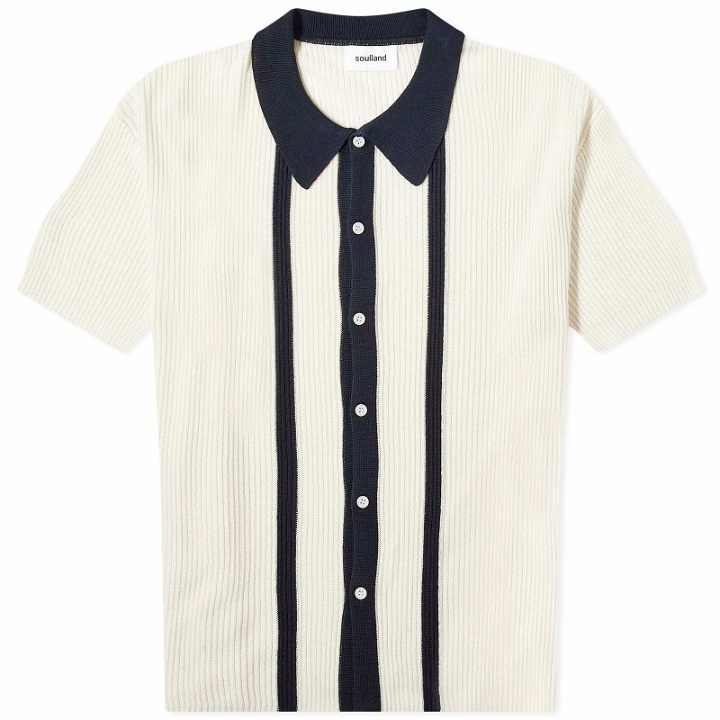 Photo: Soulland Men's Ciel Short Sleeve Knitted Polo Shirt in Off White