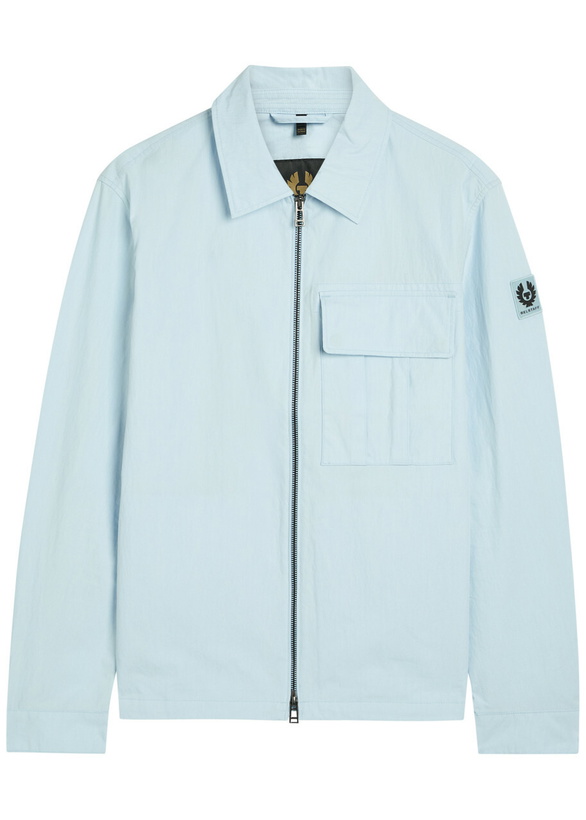 Photo: Belstaff Logo-appliquéd Cotton-blend Overshirt Light Blue