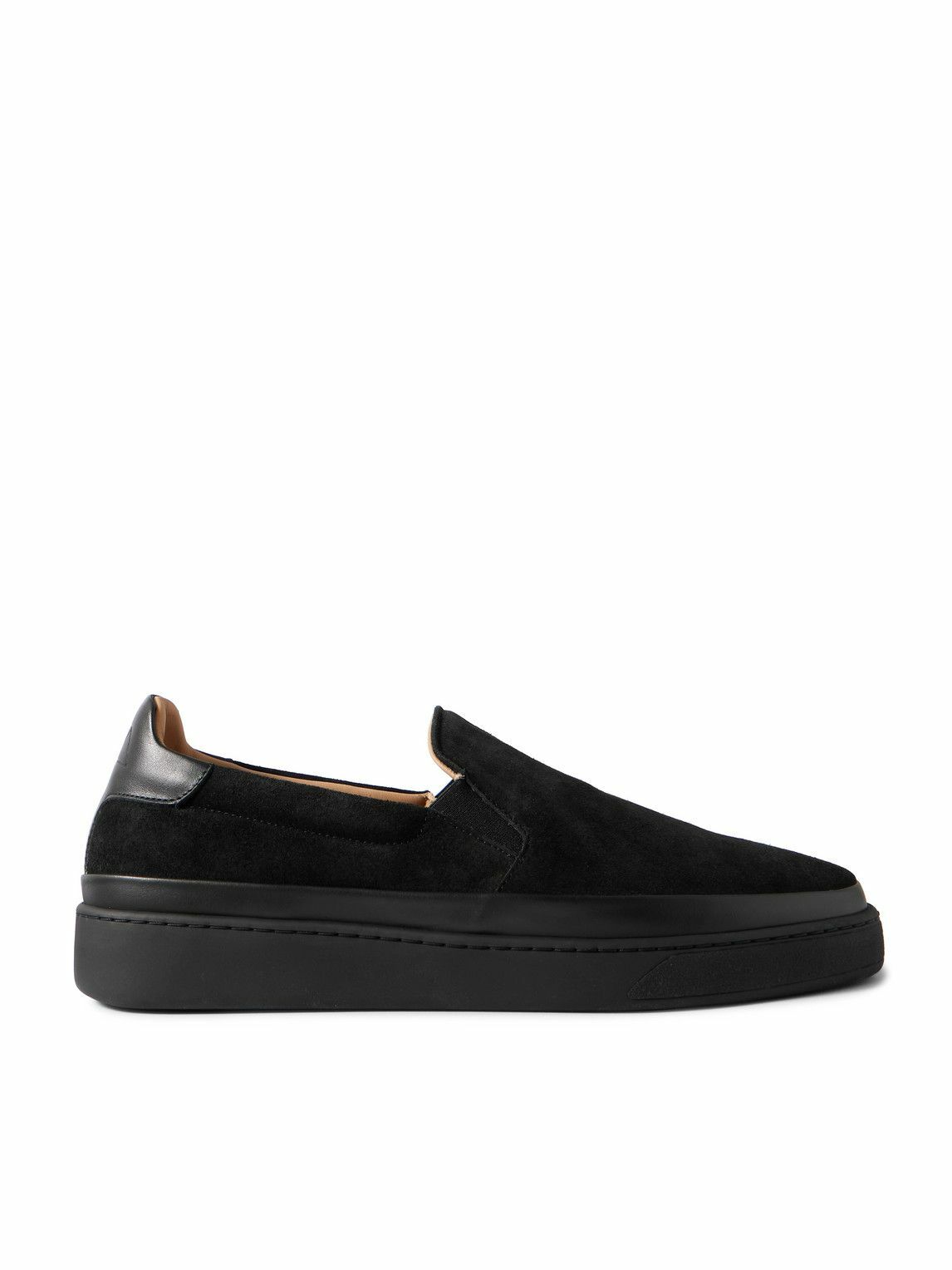 Mulo - Leather-Trimmed Suede Slip-On Sneakers - Black