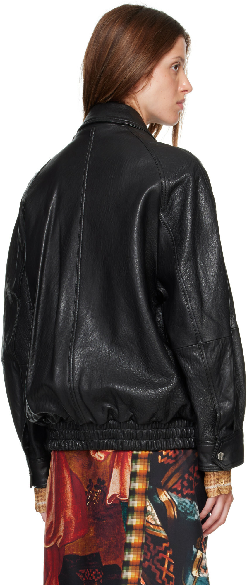 Nour Hammour Black Rafe Sculptural Leather Bomber Jacket