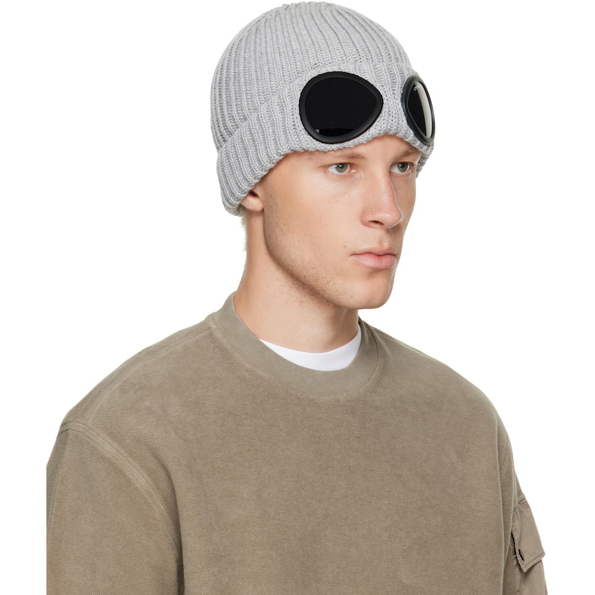 C.P. Company Gray Extrafine Merino Wool Goggle Beanie