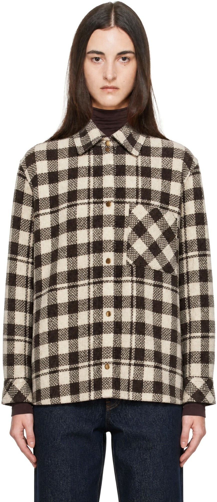 Moncler Beige & Brown Check Wool Shirt
