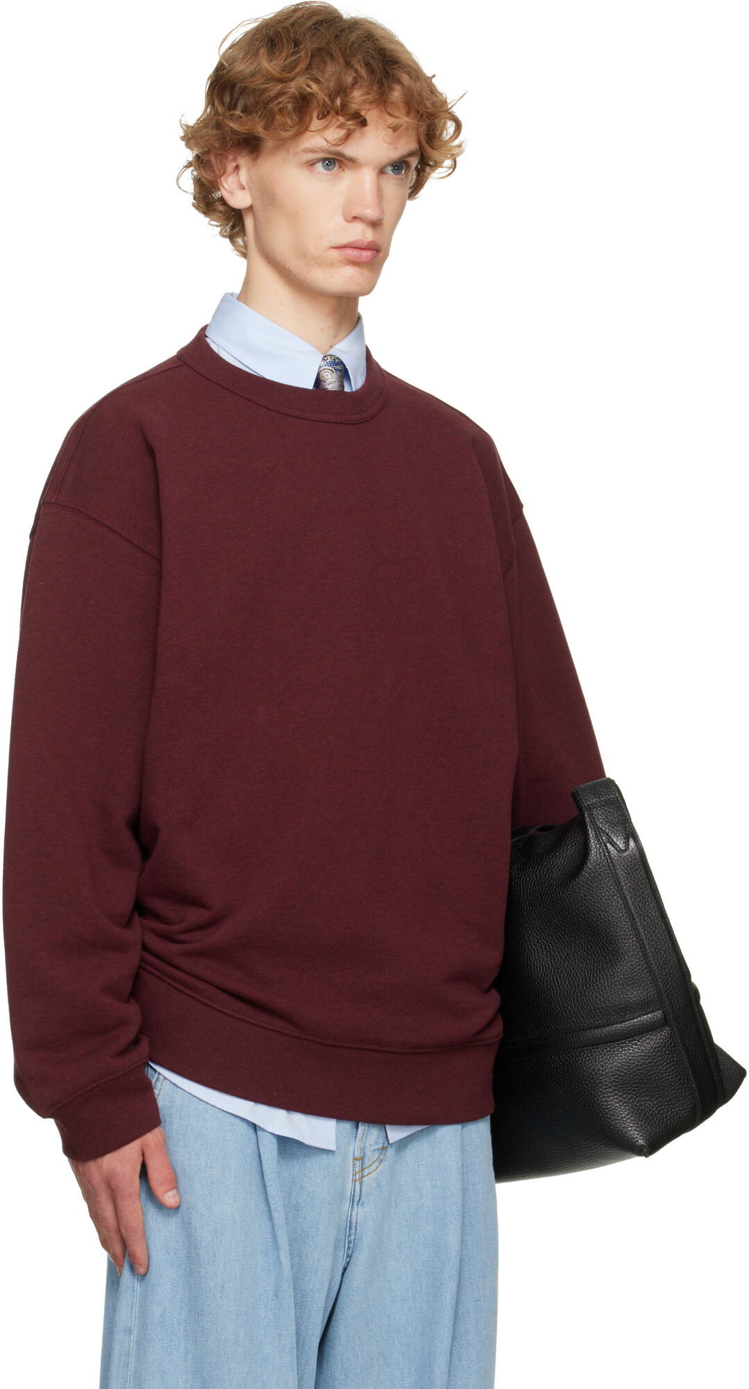 Dries Van Noten Burgundy Oversized Cotton Sweatshirt