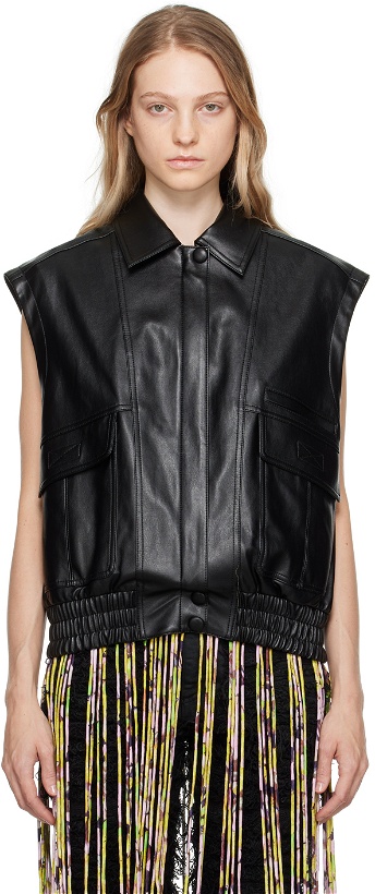Photo: OPEN YY Black Zip Faux-Leather Vest