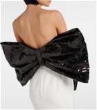 Mônot Sequined bow-detail off-shoulder gown