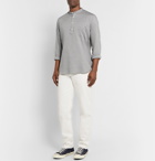 De Bonne Facture - Grandad-Collar Herringbone Cotton Half-Placket Shirt - Gray