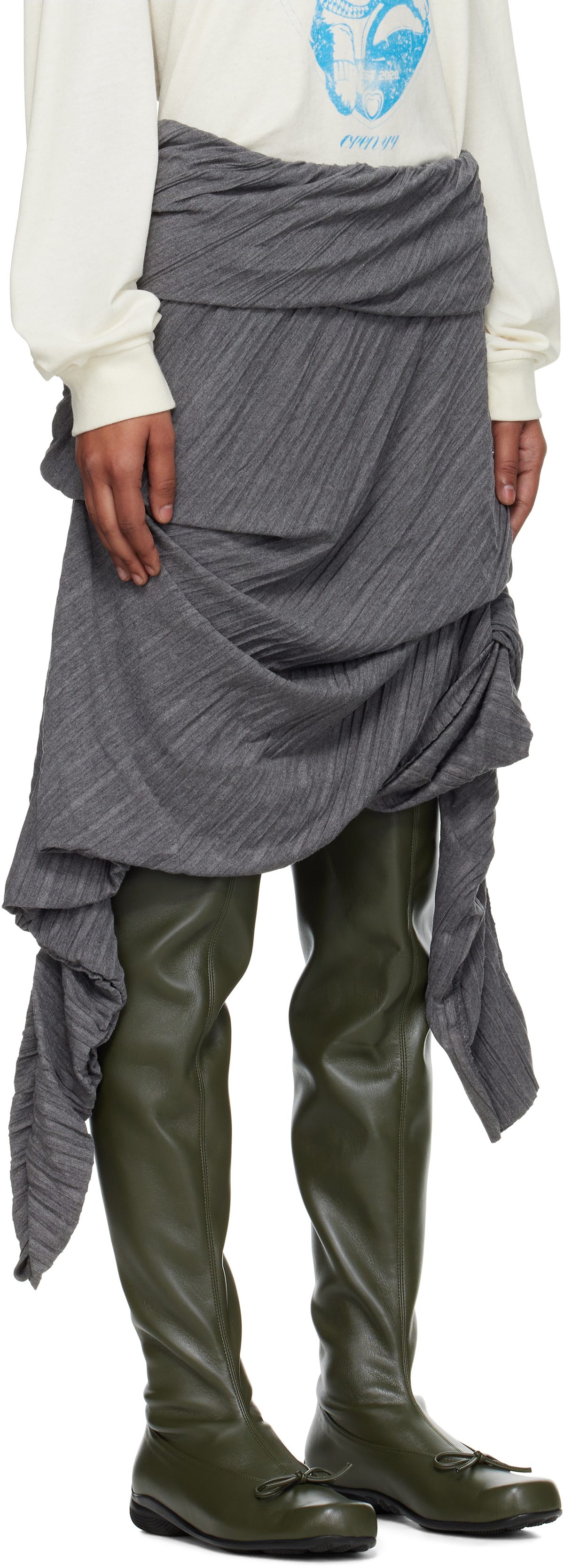 OPEN YY Gray Pleats Midi Skirt