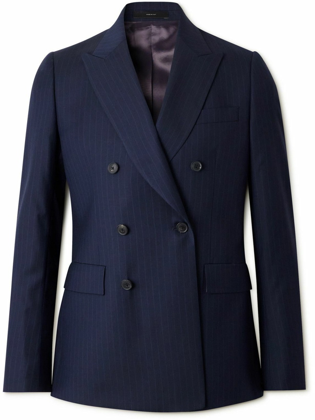 Photo: Paul Smith - Double-Breasted Pinstriped Wool Suit Jacket - Blue