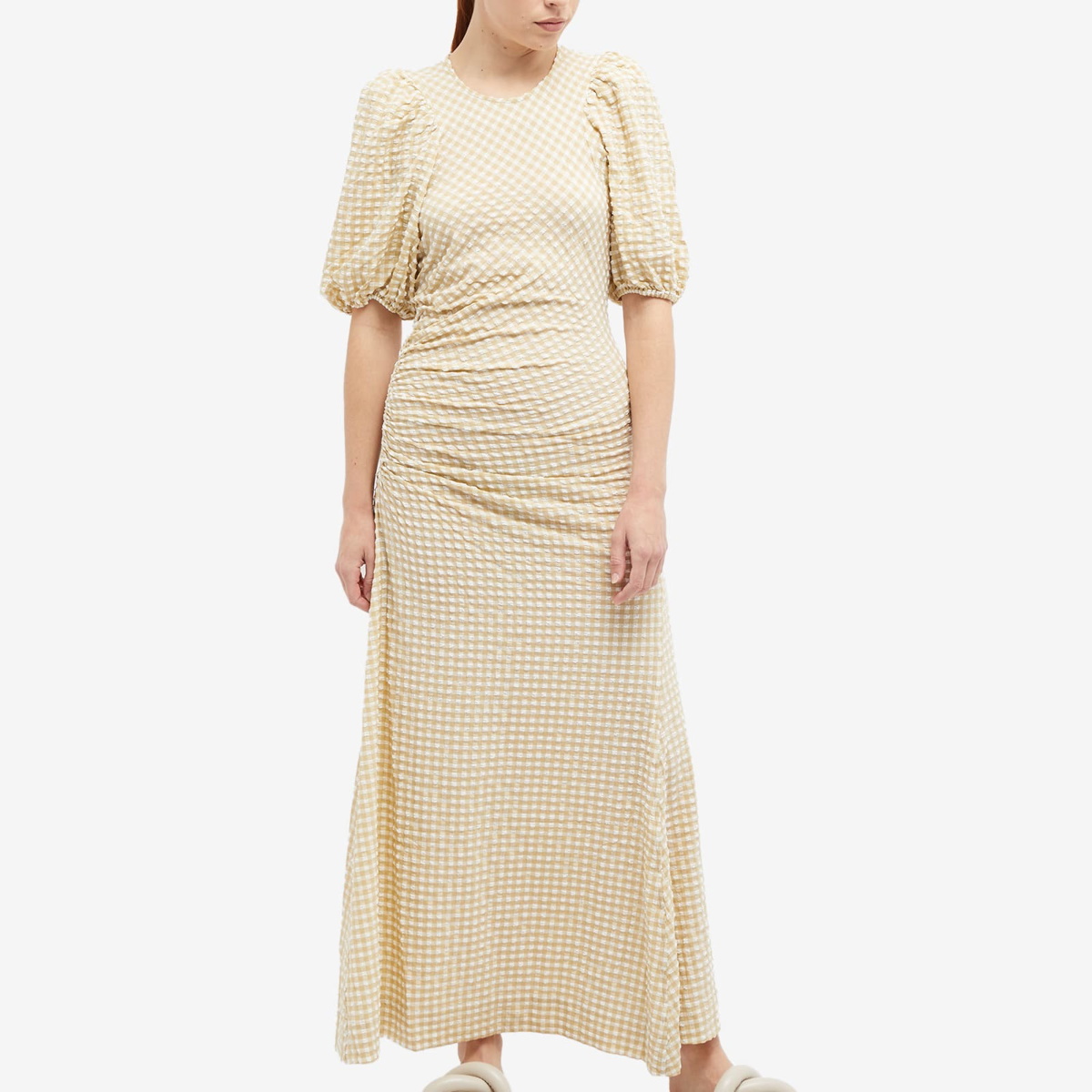 Ganni Puff Sleeve Seersucker Dress