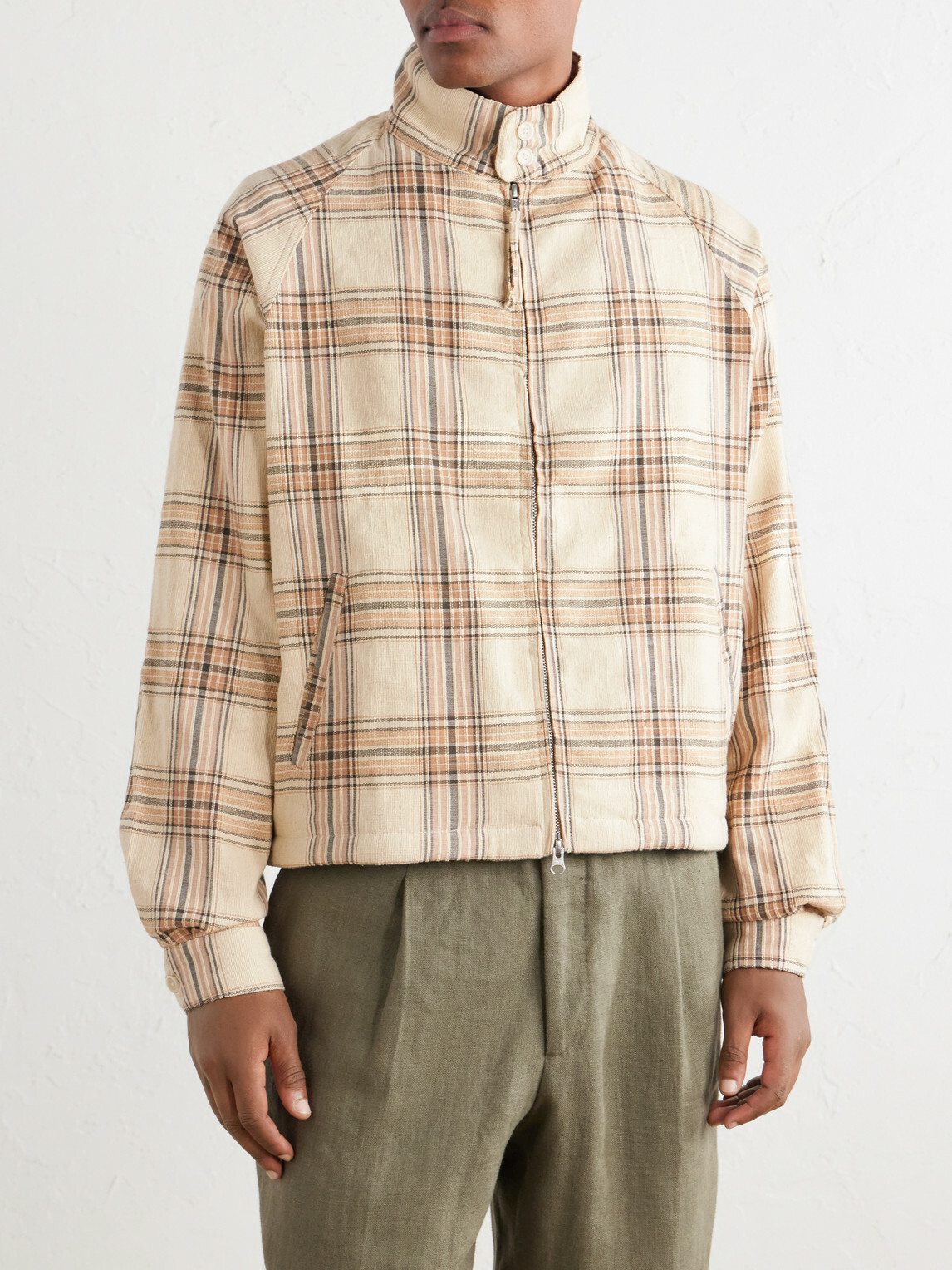 Kardo - Stanley Embroidered Checked Cotton Bomber Jacket - Neutrals
