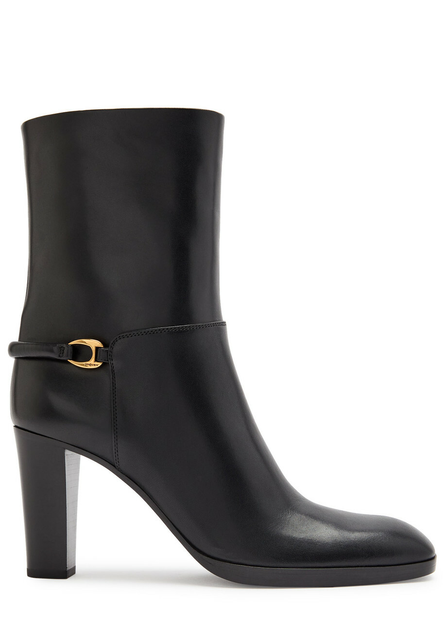 Saint Laurent Chemena 80 Leather Ankle Boots Black
