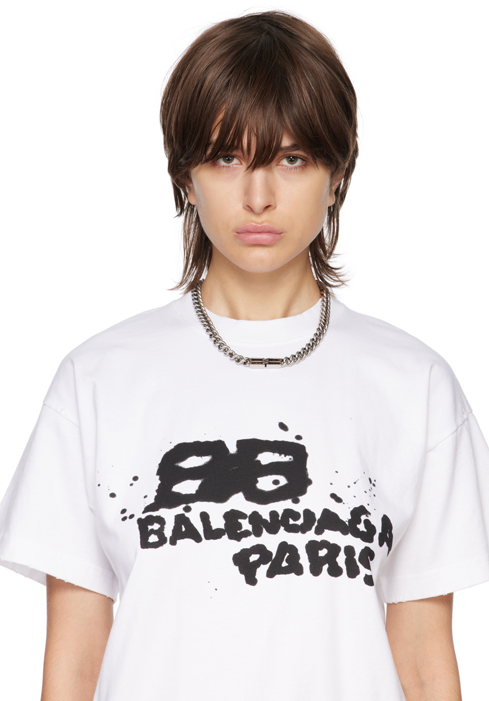 Balenciaga Silver 'BB' Icon Gourmette Necklace Balenciaga
