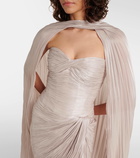 Marmar Halim Caped gathered pleated silk gown