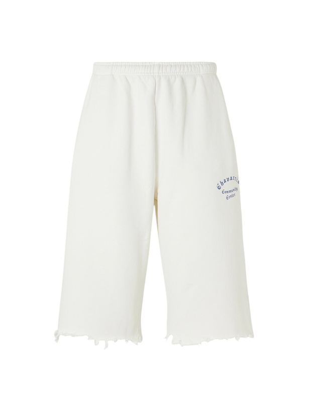 Photo: Willy Chavarria - Community Center Distressed Logo-Print Cotton-Jersey Shorts - Neutrals