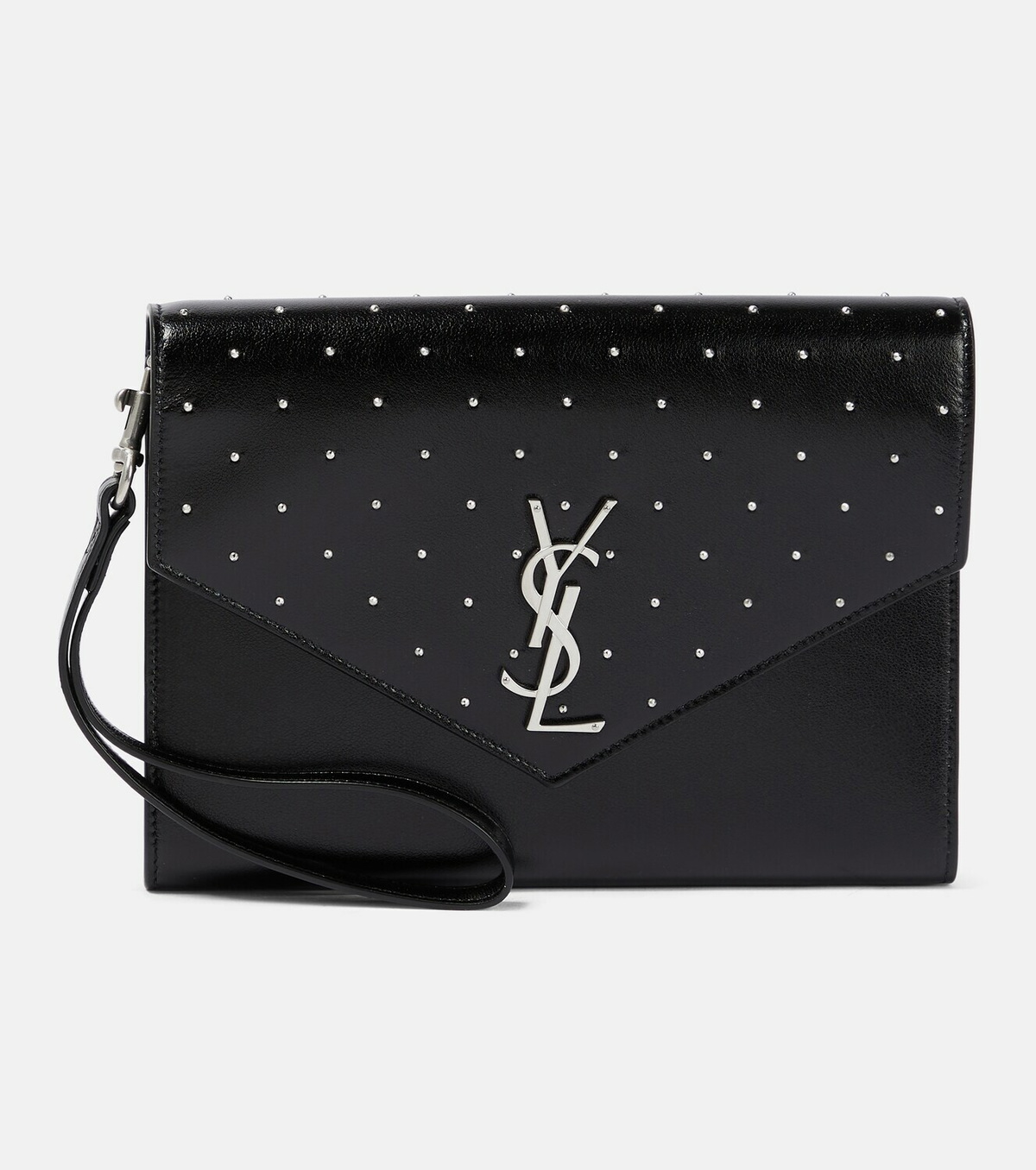 Saint Laurent Cassandre embellished leather clutch Saint Laurent