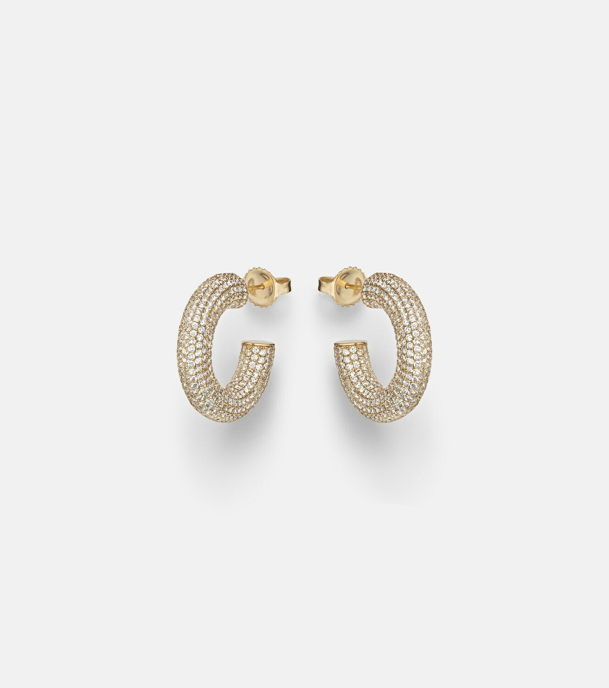 Sydney Evan Puffy 14kt gold (585/1000) hoop earrings with diamonds