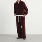 Les Tien Men's Velour Branded Half Zip Yacht Pullover in Washed Red Mahogany