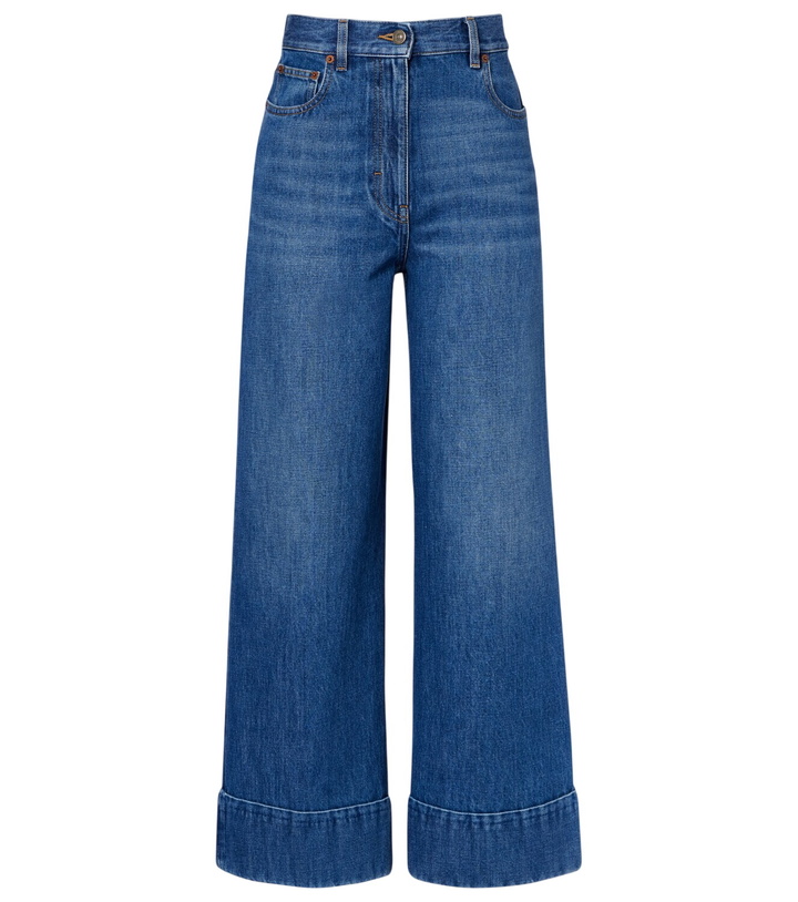 Photo: Valentino Leather-trimmed wide-leg jeans