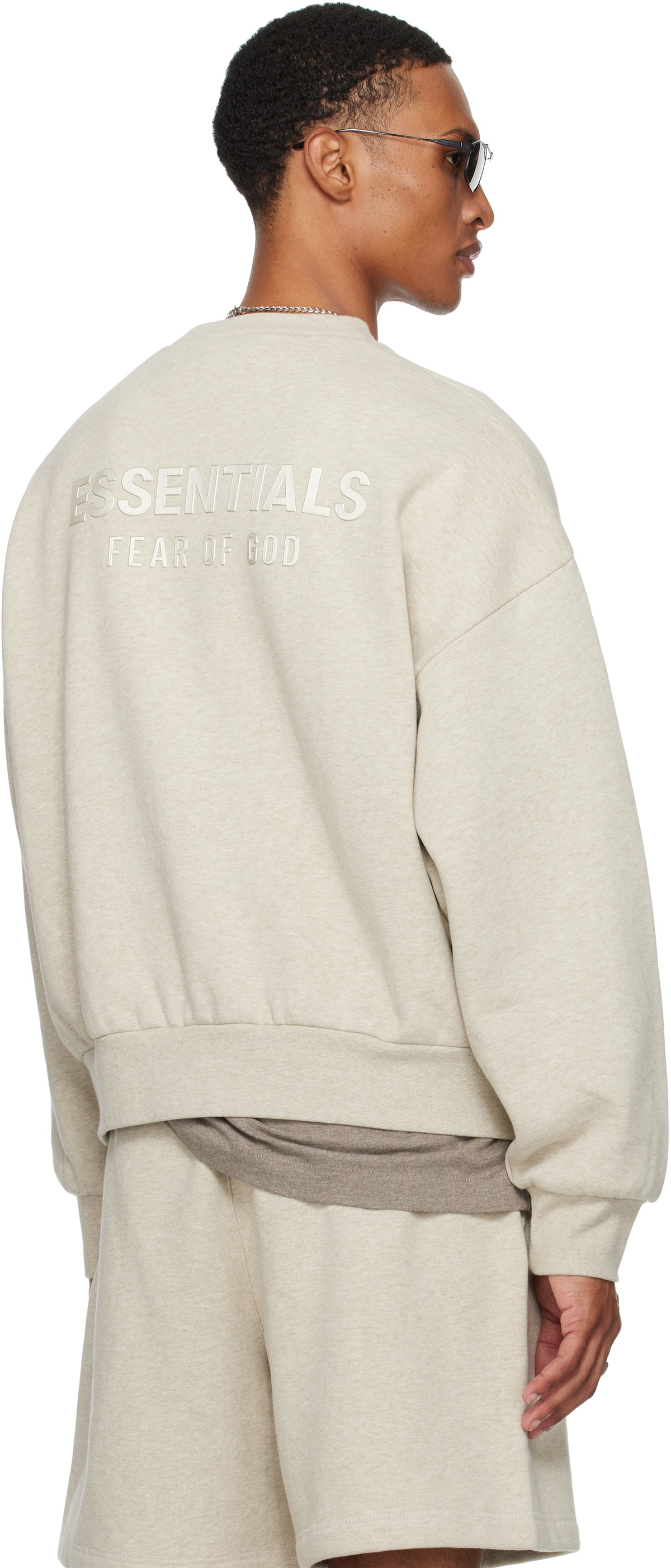 Fear of God ESSENTIALS Beige Classic Fit Fleece Crewneck Sweatshirt ...