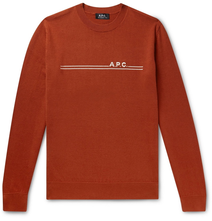 Photo: A.P.C. - Logo-Intarsia Cotton and Cashmere-Blend Sweater - Orange