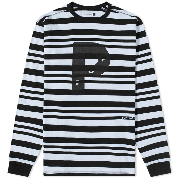 Photo: Pop Trading Company Men's Long Sleeve Big P Stripe T-Shirt in Black/White
