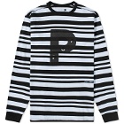 Pop Trading Company Men's Long Sleeve Big P Stripe T-Shirt in Black/White