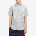 Beams Plus Men's Button Down Popover Short Sleeve Seersucker Shirt in Blue Stripe