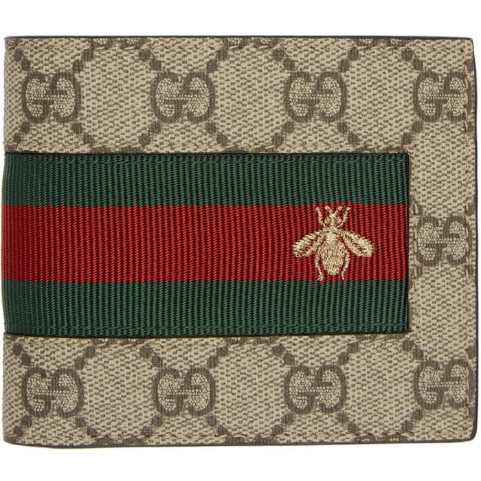 Photo: Gucci Beige GG Supreme Bee Web Bifold Wallet 