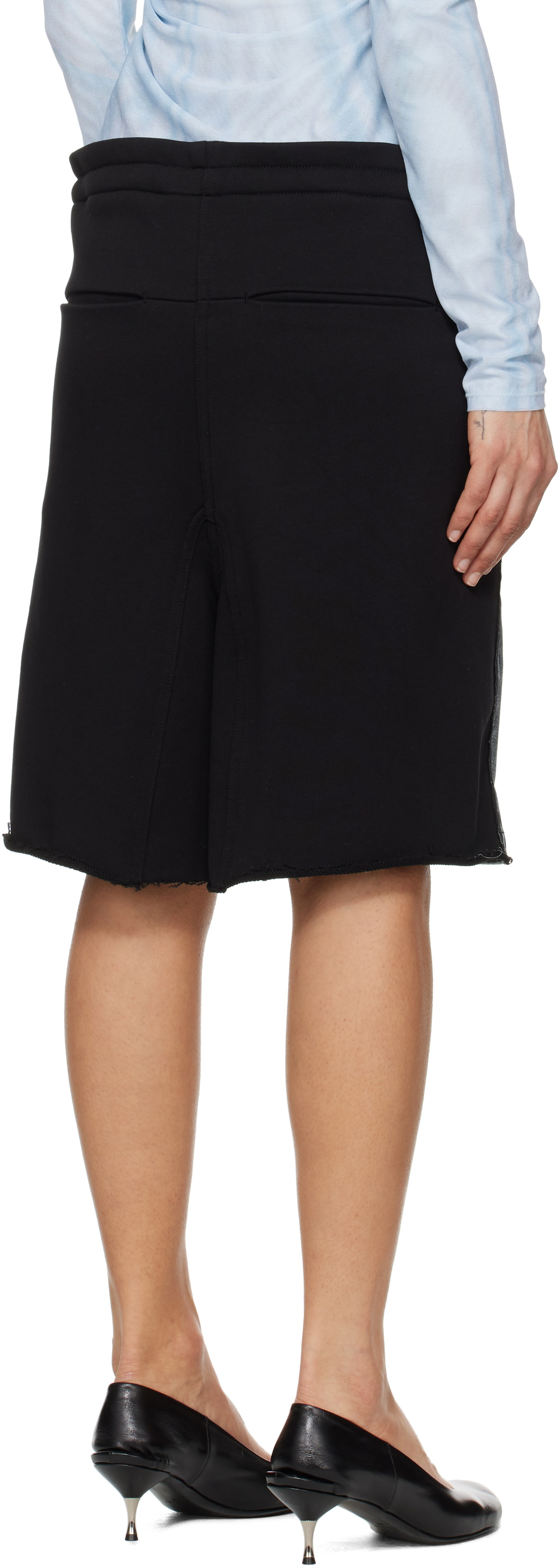 OPEN YY Black & Blue Jean Effect Jersey Shorts
