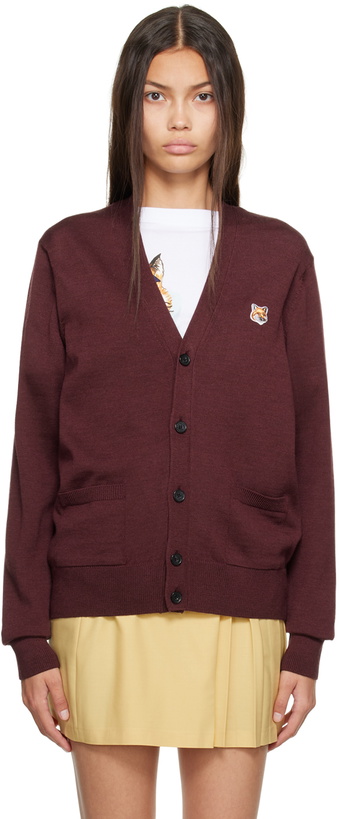 Photo: Maison Kitsuné Burgundy Fox Head Patch Cardigan