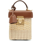 Mark Cross Tan and Off-White Rattan Mini Grace Cube Top Handle Bag