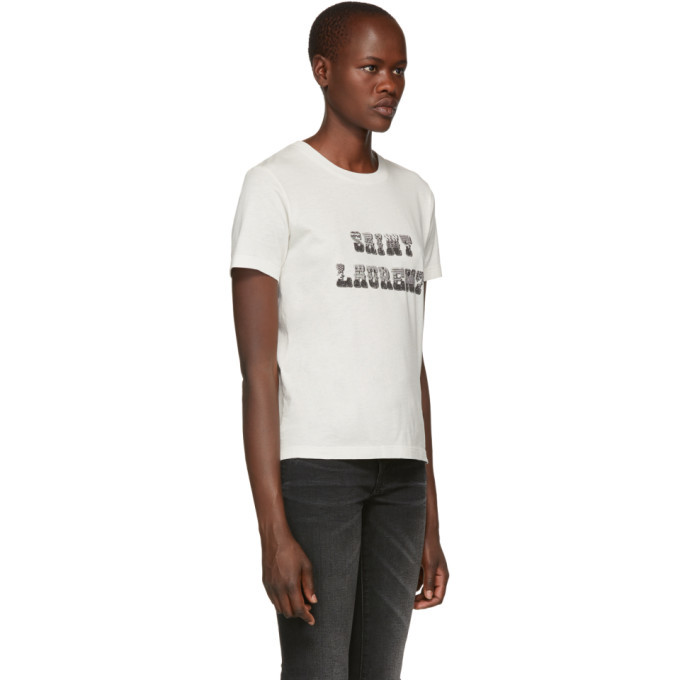 SAINT LAURENT ホワイト Tシャツ 音符デザイン SAINT LAURENT YSL vintage logo Tshirt short sleeve color