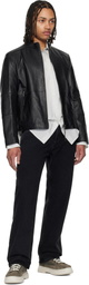 Hugo Black Slim Fit Grained Leather Jacket