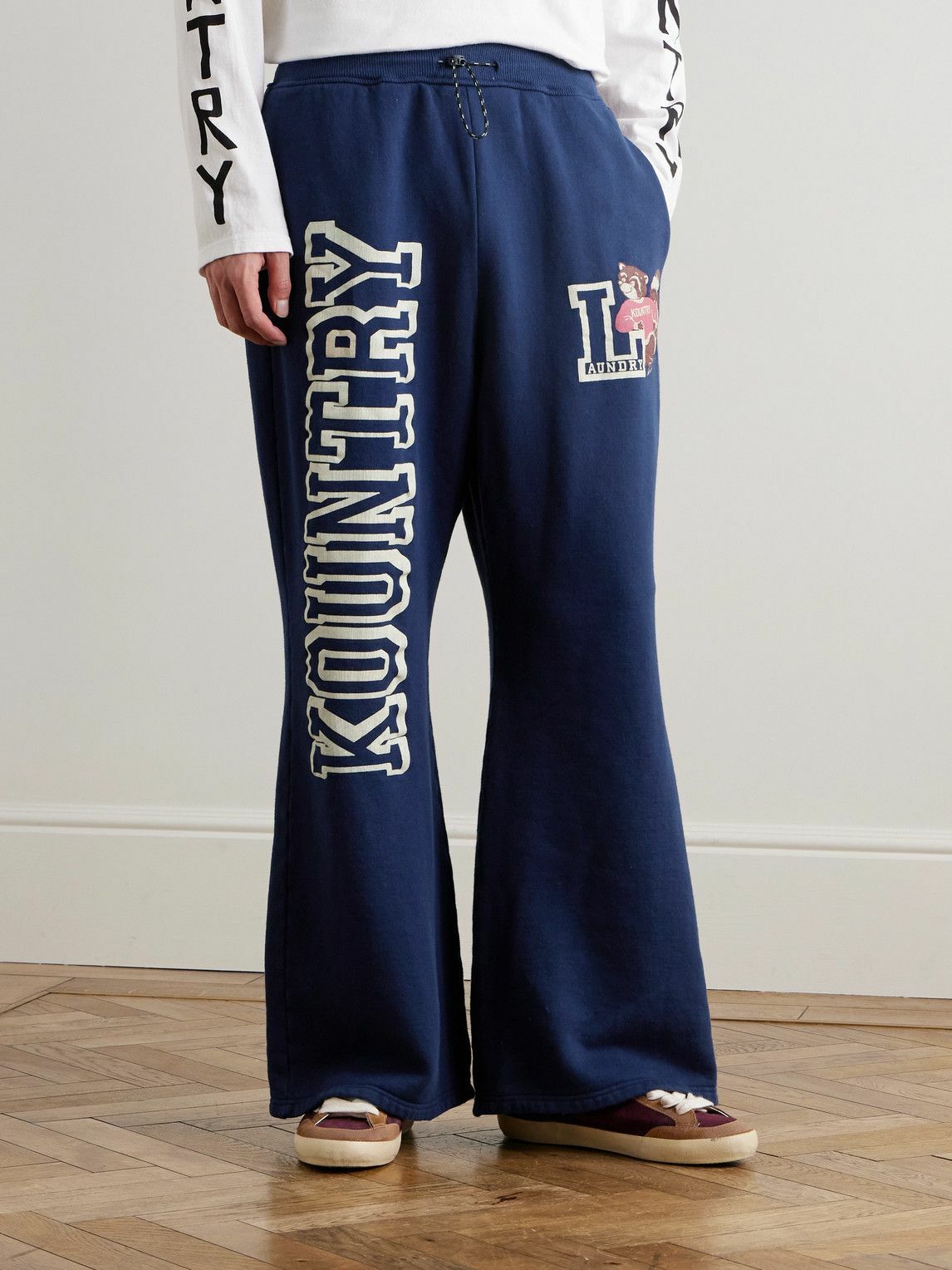 KAPITAL - Printed Cotton-Blend Jersey Sweatpants - Blue