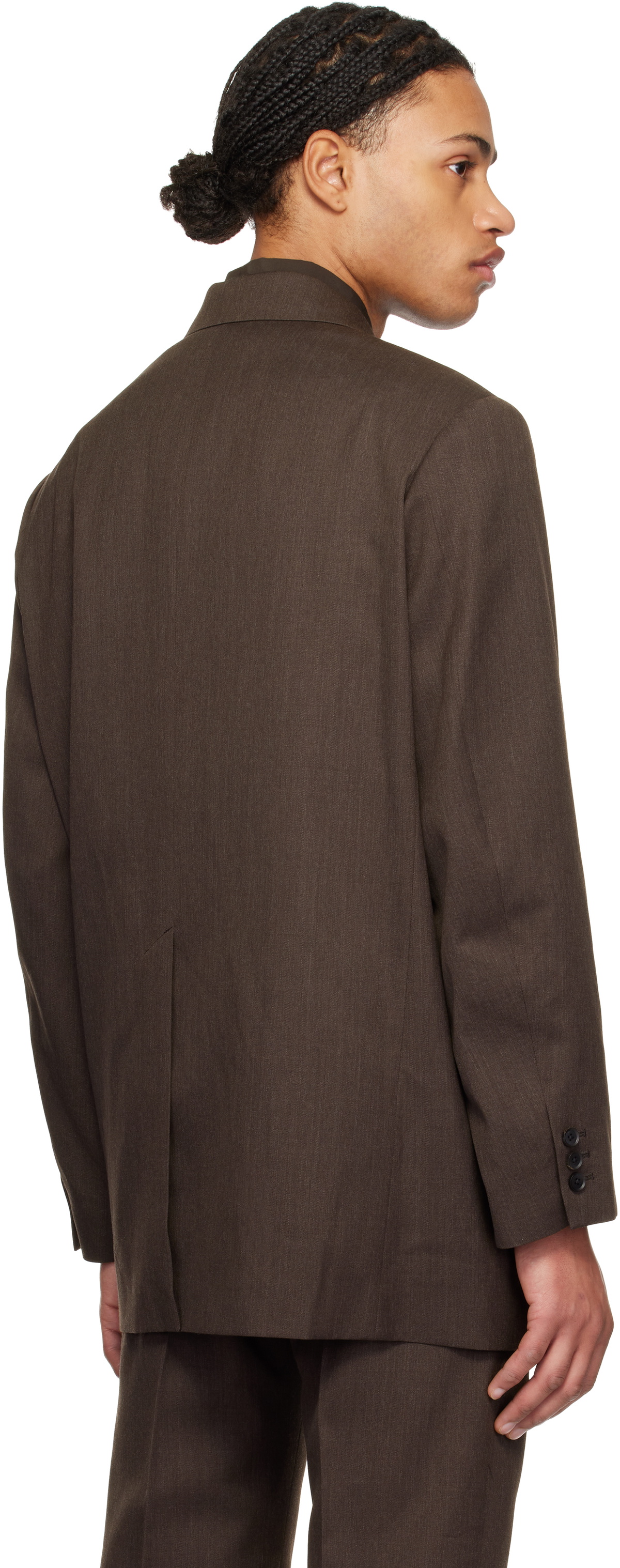 YOKE Brown Wool Gabardine Double-Breasted Blazer