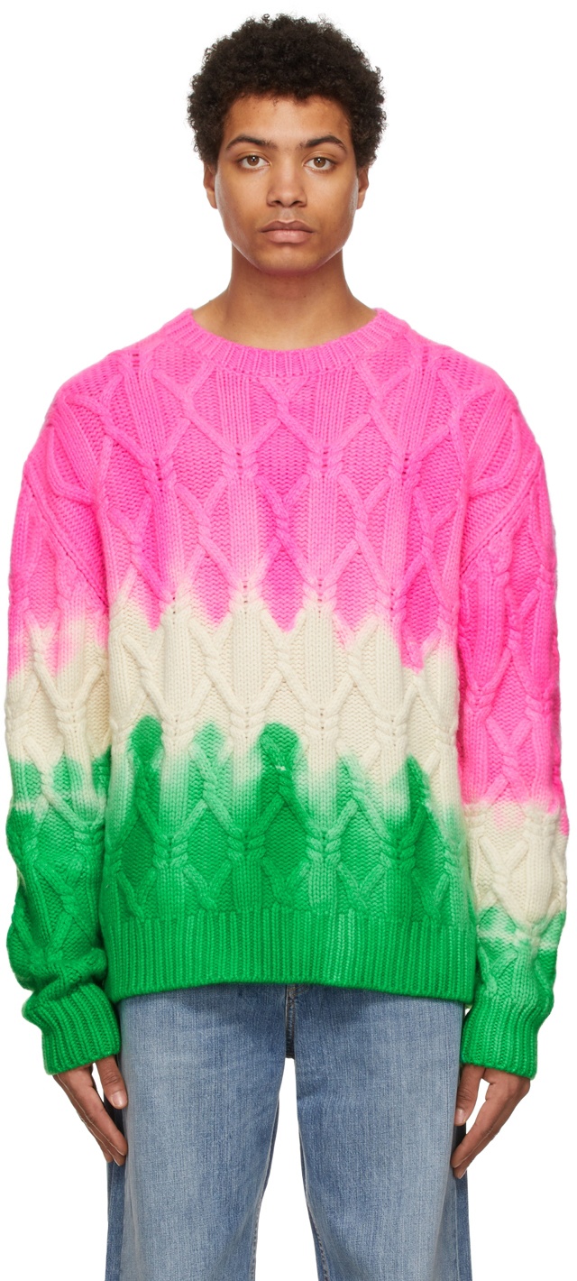 Photo: The Elder Statesman Pink & Green Dip Chunky Cable Sweater