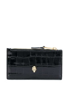 ALEXANDER MCQUEEN - Skull Embossed Croc Leather Zip Card Holder