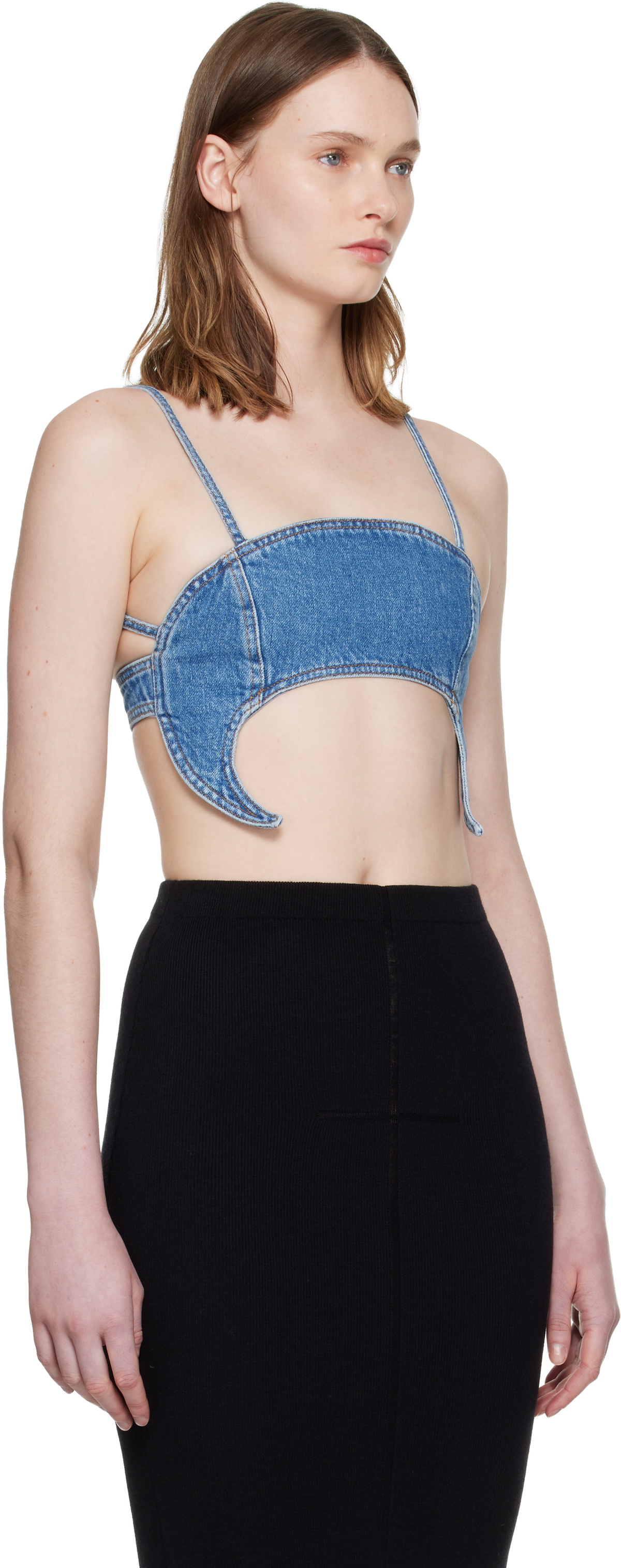 Marine Serre Blue Denim Moon Bra Top