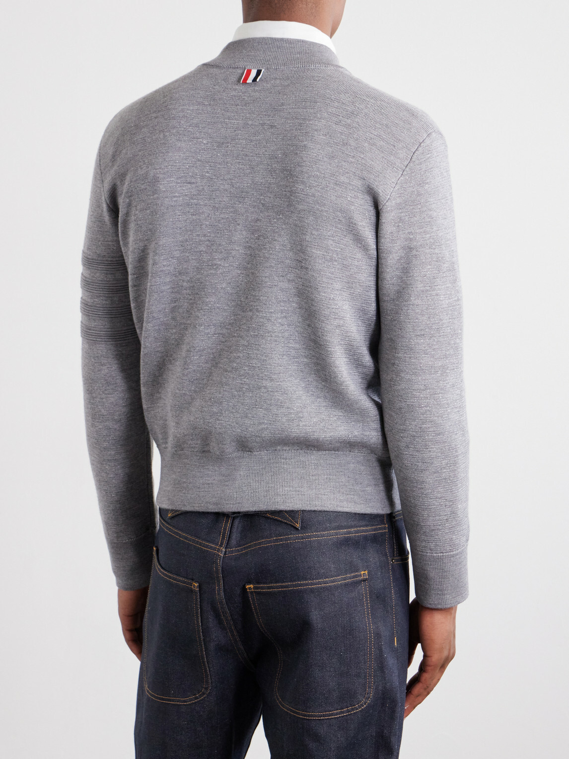 Thom Browne - Striped Wool, Linen and Cotton-Blend Zip-Up Cardigan - Gray