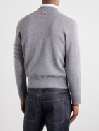 Thom Browne - Striped Wool, Linen and Cotton-Blend Zip-Up Cardigan - Gray