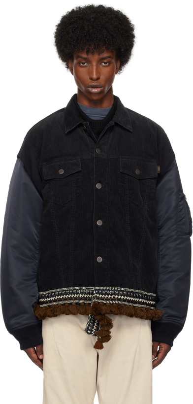 Photo: UNDERCOVER Navy Contrast Hem Bomber Jacket