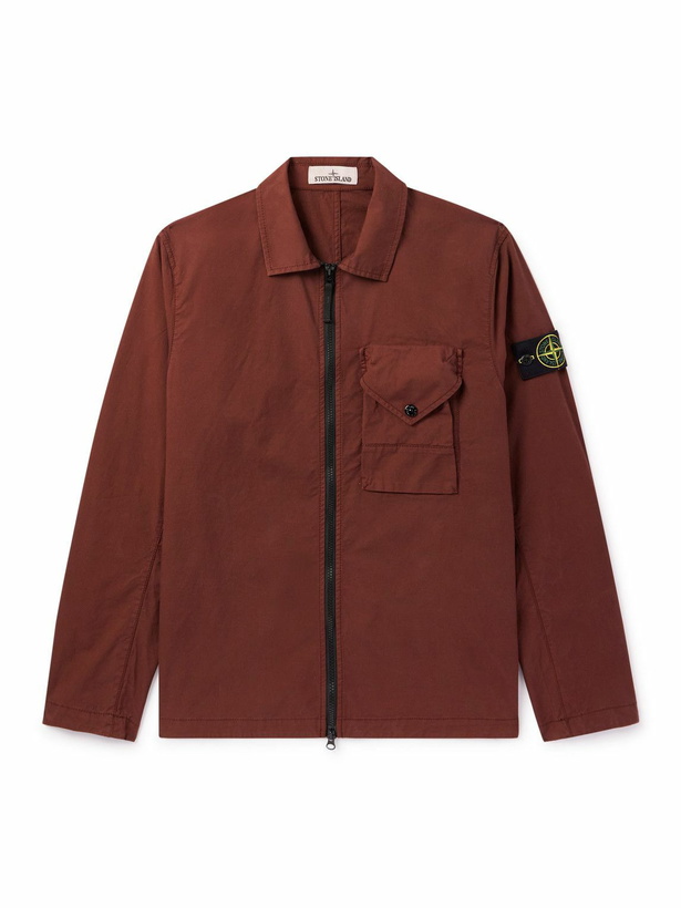 Photo: Stone Island - Logo-Appliquéd Cotton-Blend Gabardine Zip-Up Overshirt - Brown