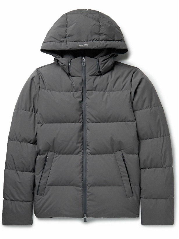 Photo: Herno Laminar - Slim-Fit Quilted GORE-TEX INFINIUM™ WINDSTOPPER® Hooded Down Jacket - Gray