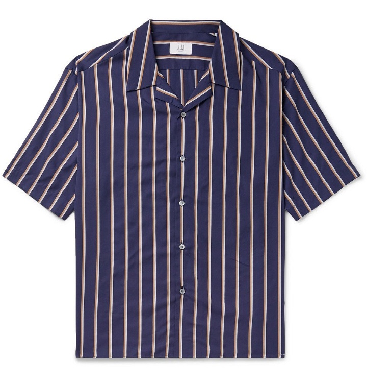 Photo: Dunhill - Camp-Collar Striped Lyocell and Cotton-Blend Shirt - Blue