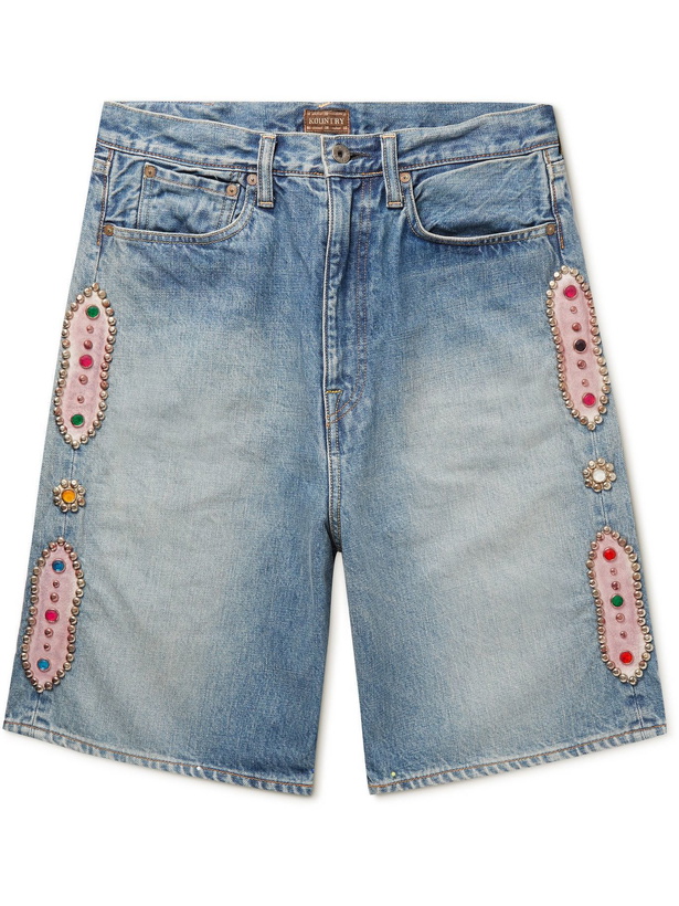 Photo: KAPITAL - Wide-Leg Embellished Denim Shorts - Blue