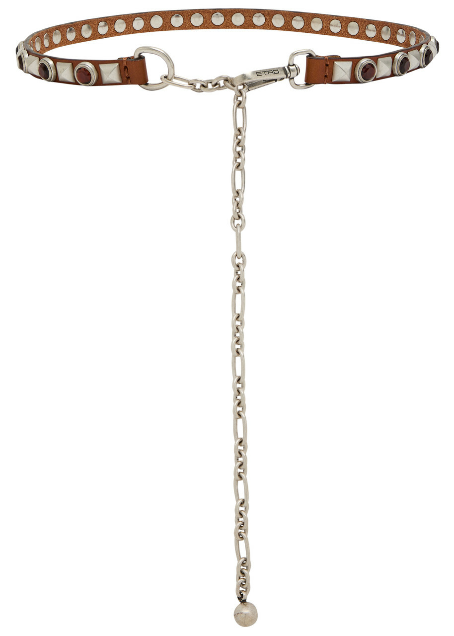 Etro Embellished Leather Chain Belt Brown