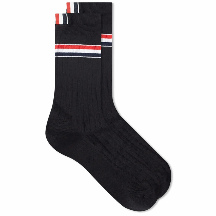 Photo: Thom Browne Men's Ribbed Sports Sock in Black