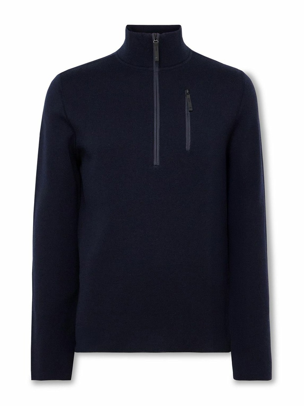 Photo: Aztech Mountain - Matterhorn Shell-Trimmed Wool Half-Zip Ski Mid-Layer - Blue